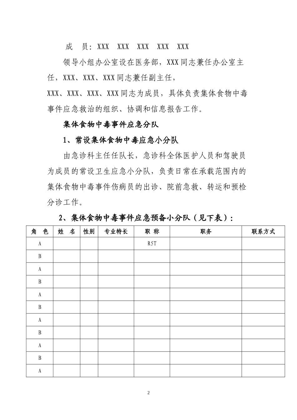 XXXXX医院突发集体中毒事件应急预案_第2页