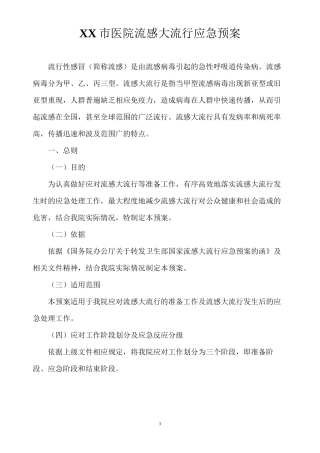 xx市医院流感大流行应急预案