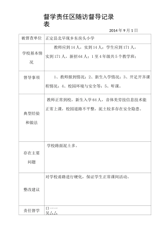 东房头小学督学责任区随访督导记录表