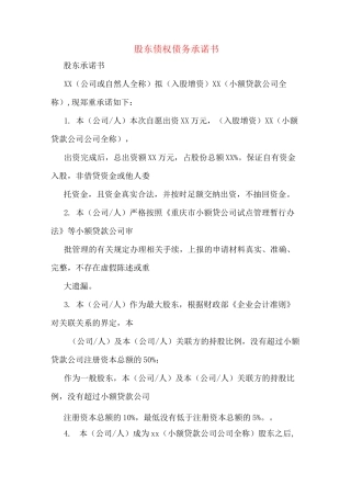 股东债权债务承诺书