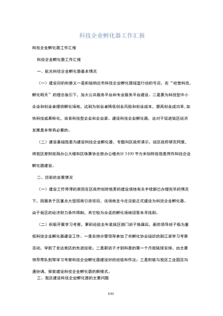 科技企业孵化器工作汇报