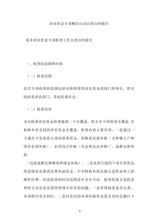 涉农资金专项整治行动自查自纠报告.