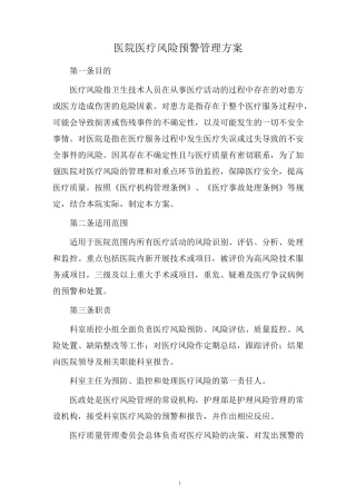 医院医疗风险预警管理方案
