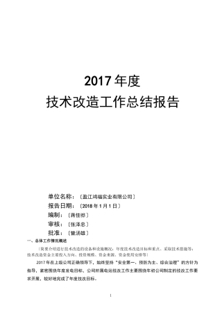 年度技术改造工作总结报告