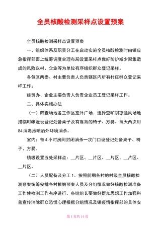 全员核酸检测采样点设置预案