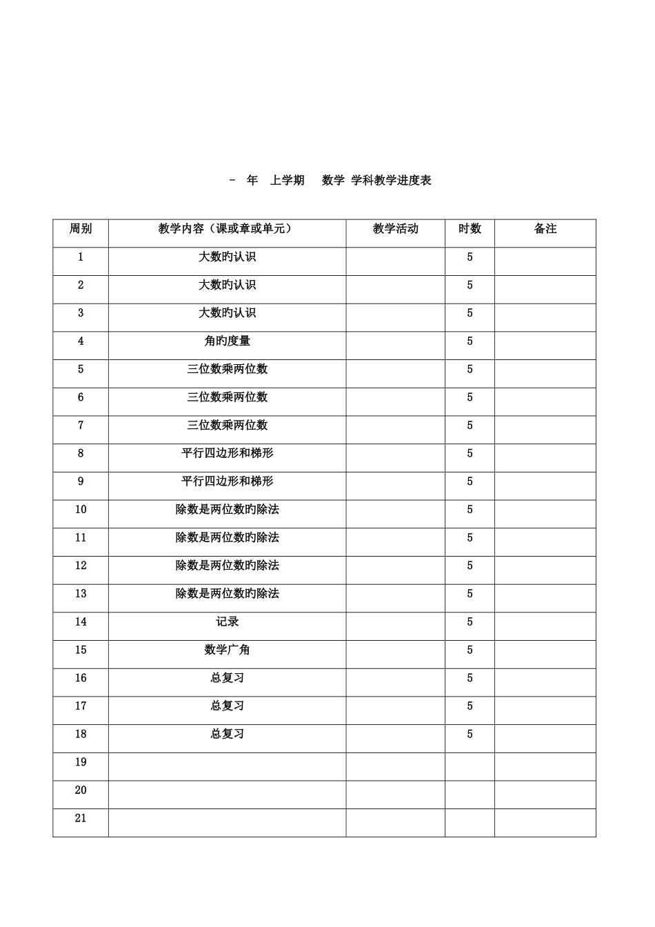 2025年人教版四年级上册数学全册教案表格式_第2页
