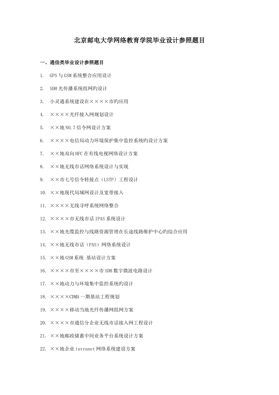 2025年北京邮电大学网络教育学院毕业设计参考题目_第1页