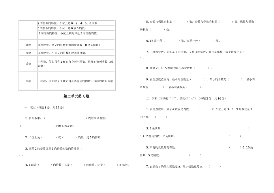 2025年人教版五年级下册数学第二单元知识点_第2页
