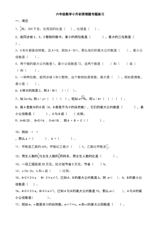 2025年六年级数学小升初易错题专项练习