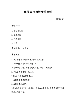 2025年兽医学院班级考核标准策划