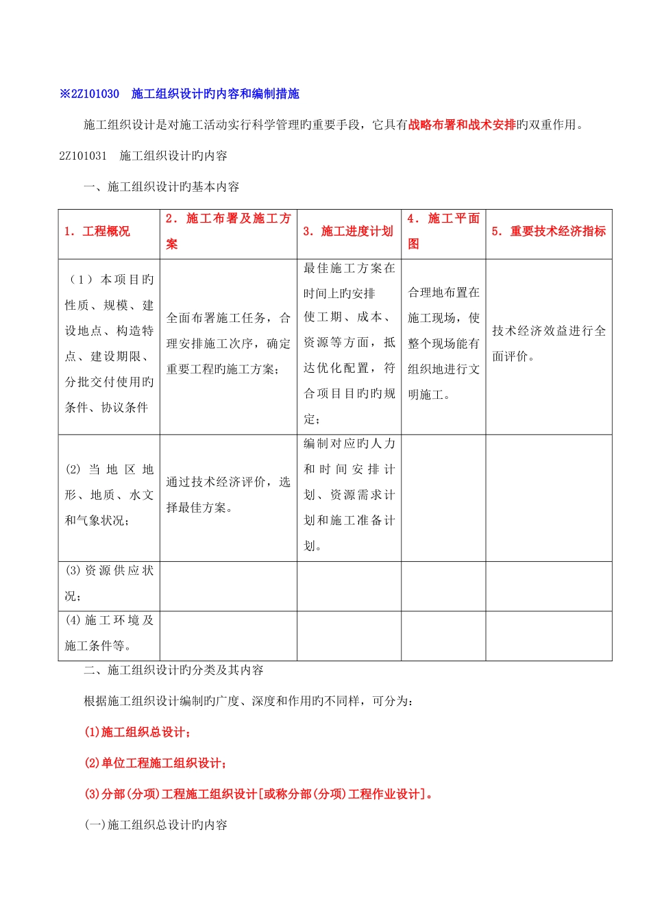 2025年二建管理施工组织设计的内容和编制方法_第1页