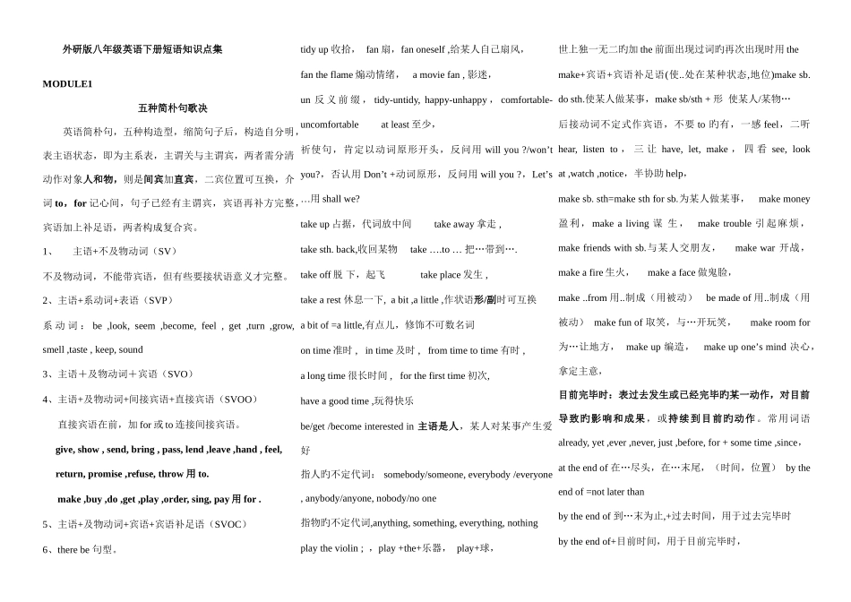 2025年八年级英语下册短语知识点集外研版_第1页