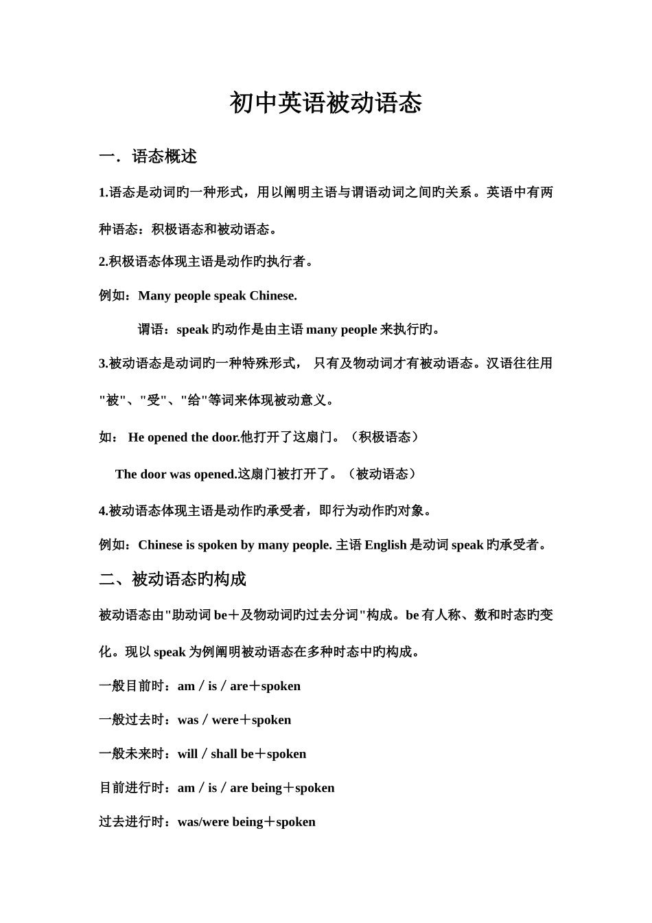 2025年初中被动语态语法归纳_第1页