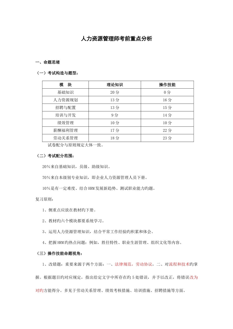 2025年人力资源管理师考前重点分析_第1页