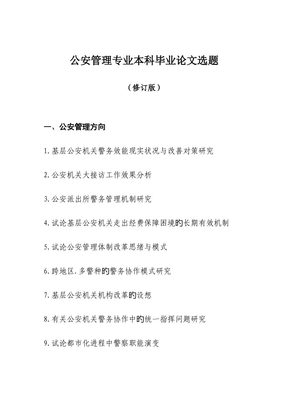 2025年公安管理专业自考本科毕业论文选题_第1页