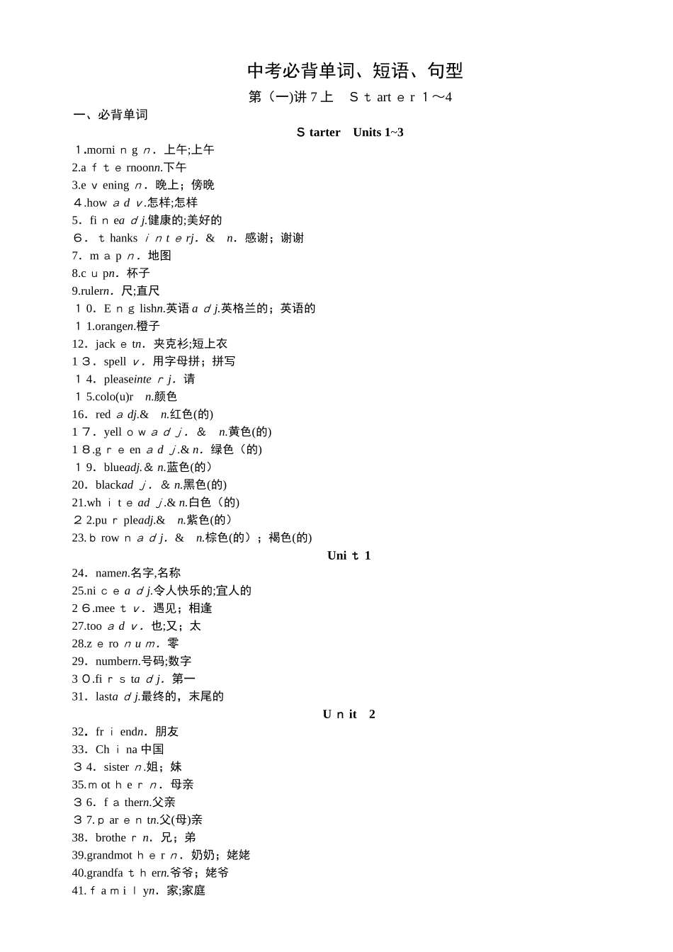 2025年人教版初中英语各单元单词短语句型_第1页