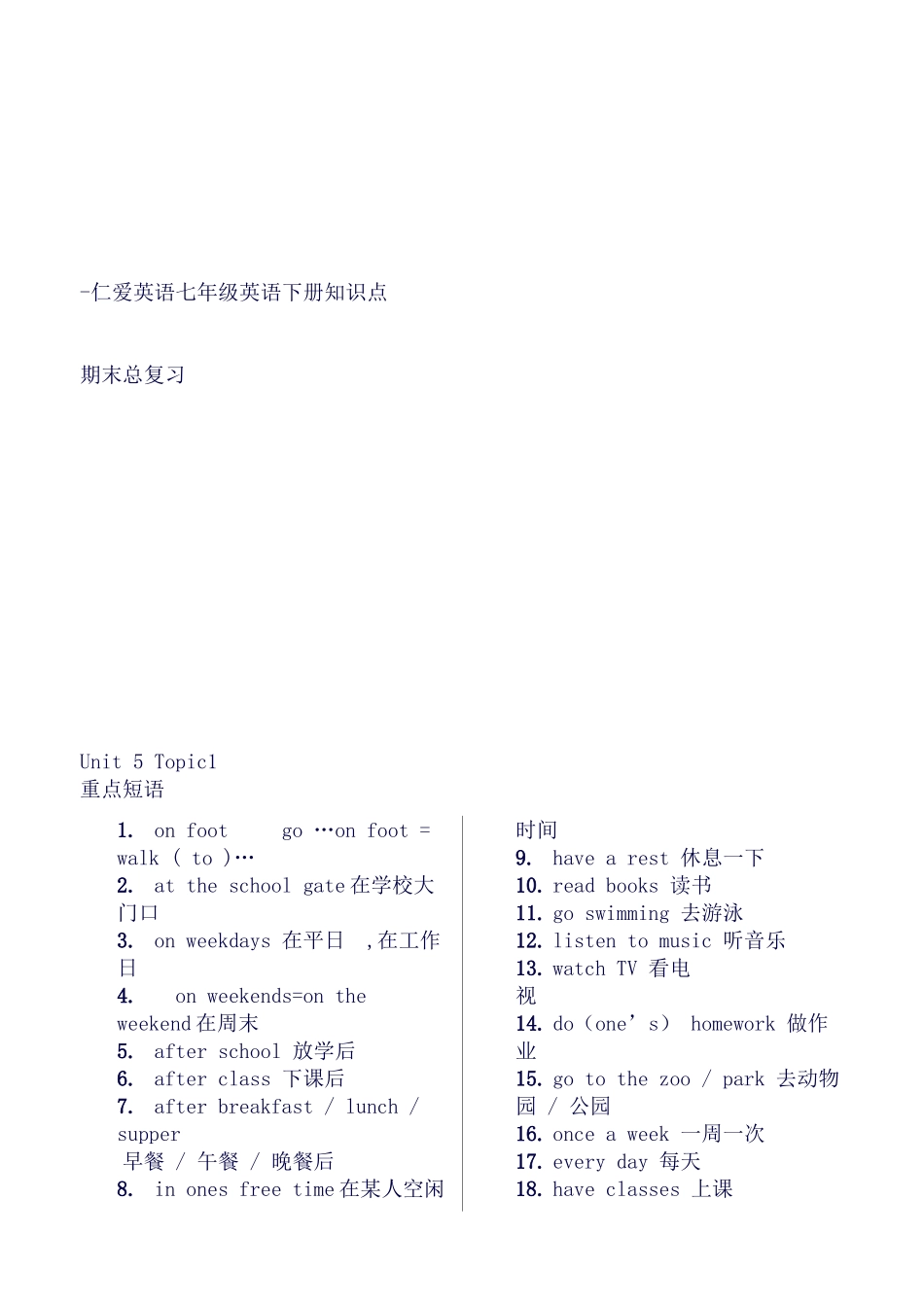 2025年仁爱英语七年级英语下册知识点总结复习_第1页