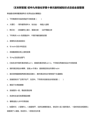 2025年初中九年级化学第十单元酸和碱知识点总结全面整理