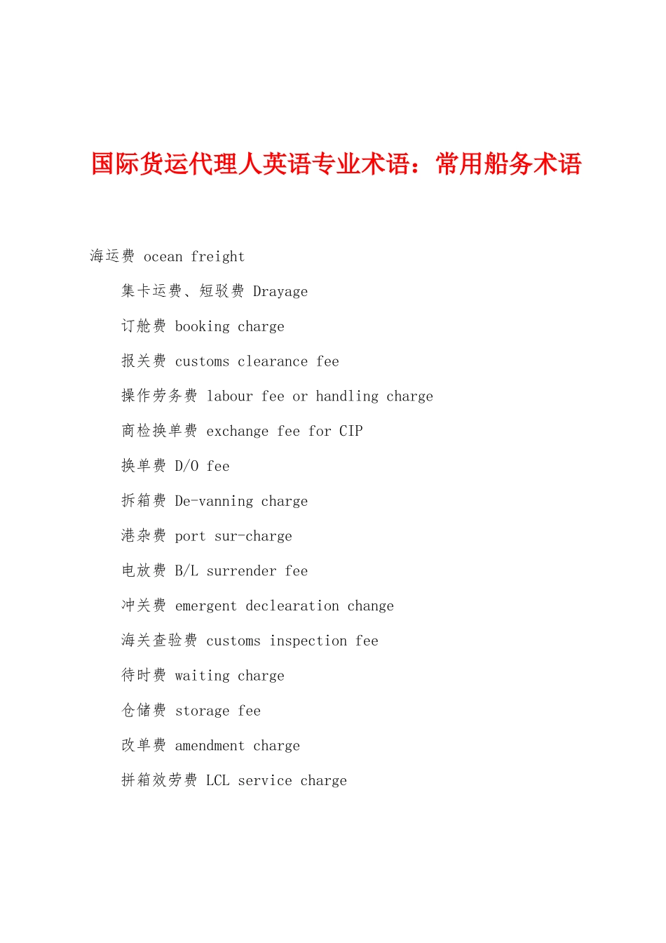 2025年国际货运代理人英语专业术语常用船务术语_第1页