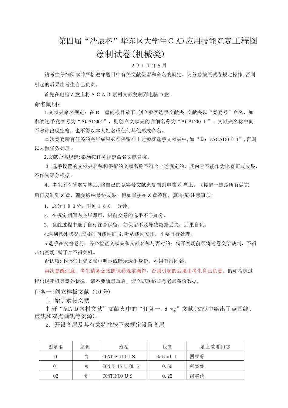 2025年第四届浩辰杯华东区大学生CAD应用技能竞赛工程图绘制试卷机械类试卷教案_第1页