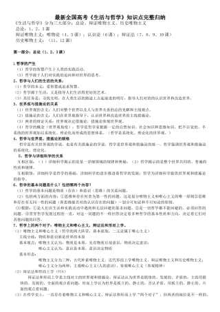 2025年全国高考生活与哲学知识点归纳