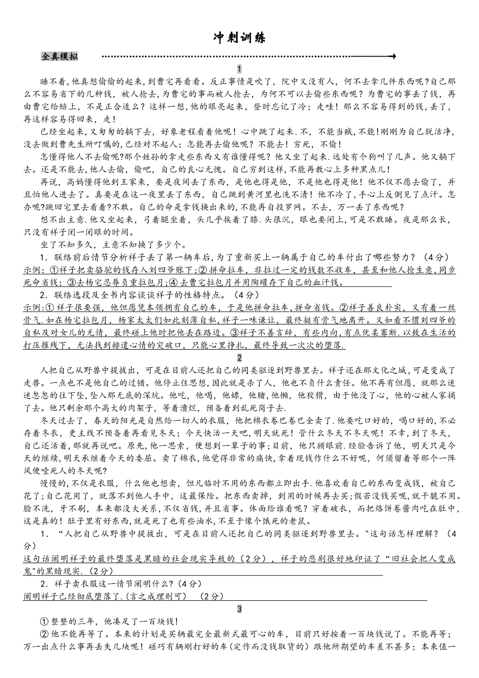 2025年骆驼祥子中考真题_第1页