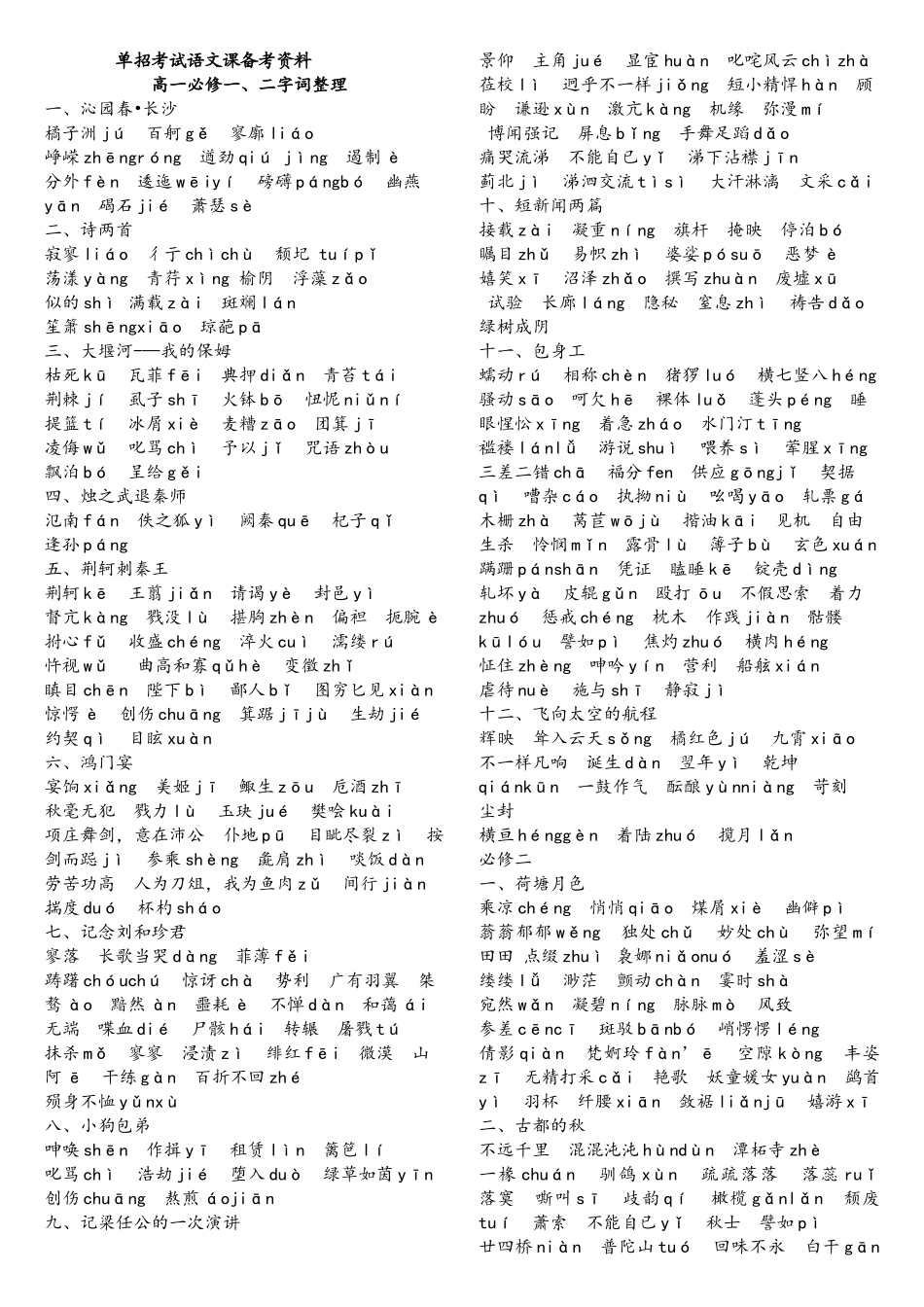 2025年单招考试备考资料之字音字形整理_第1页