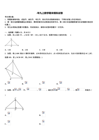 2025年汉中市重点中学数学九年级第一学期期末学业水平测试试题含解析