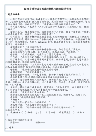 2025年12套小升初语文阅读理解练习题附答案