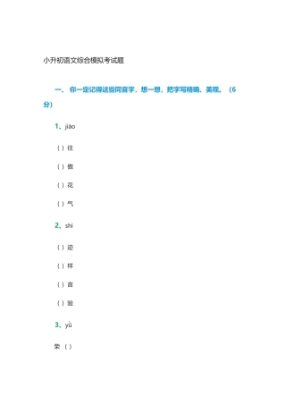2025年六年级语文小升初模拟试题