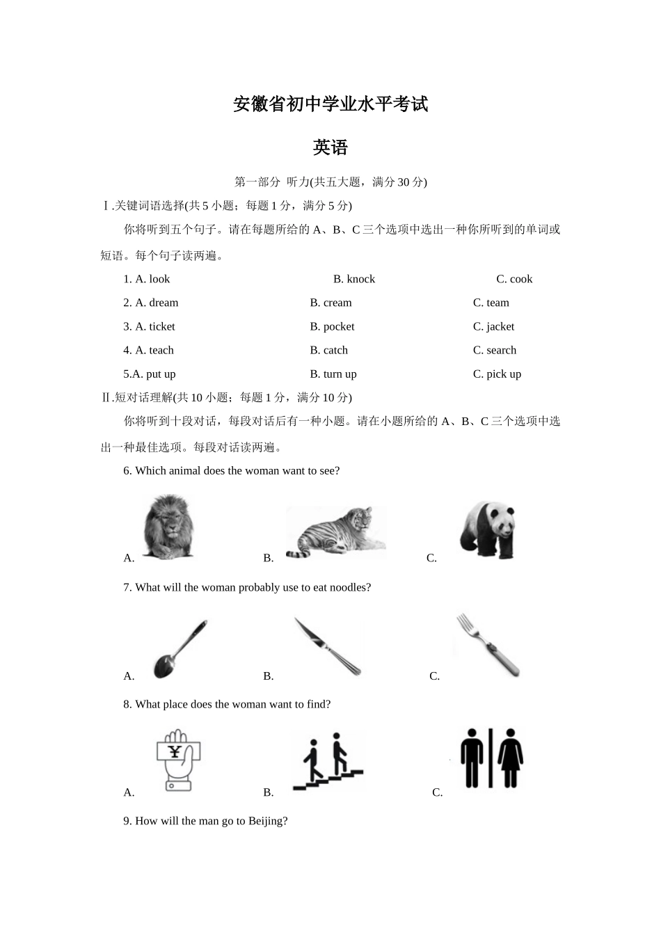 2025年安徽省中考英语试题及答案解析_第1页