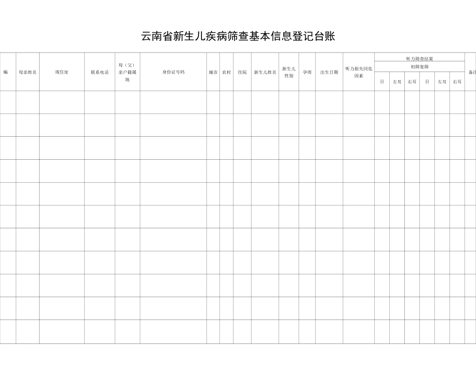 云南省新生儿疾病筛查基本信息登记台账_第3页