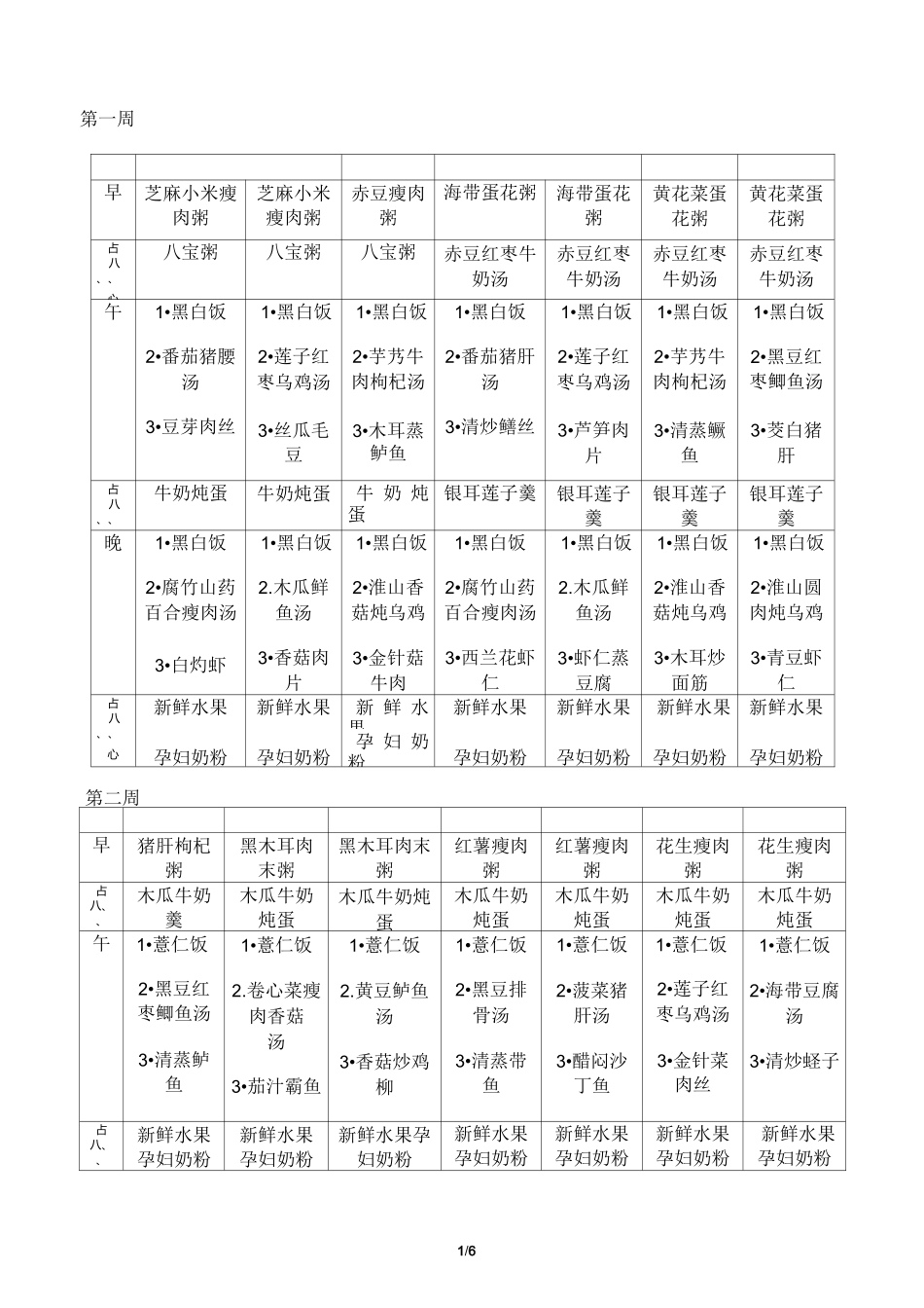 月子餐食谱表(带日期安排)辩析_第1页