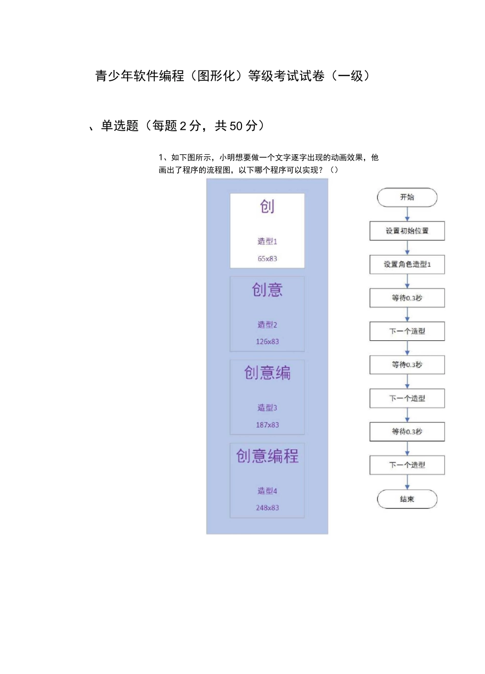 青少年软件编程(图形化)等级考试试卷及答案(一级)_第1页