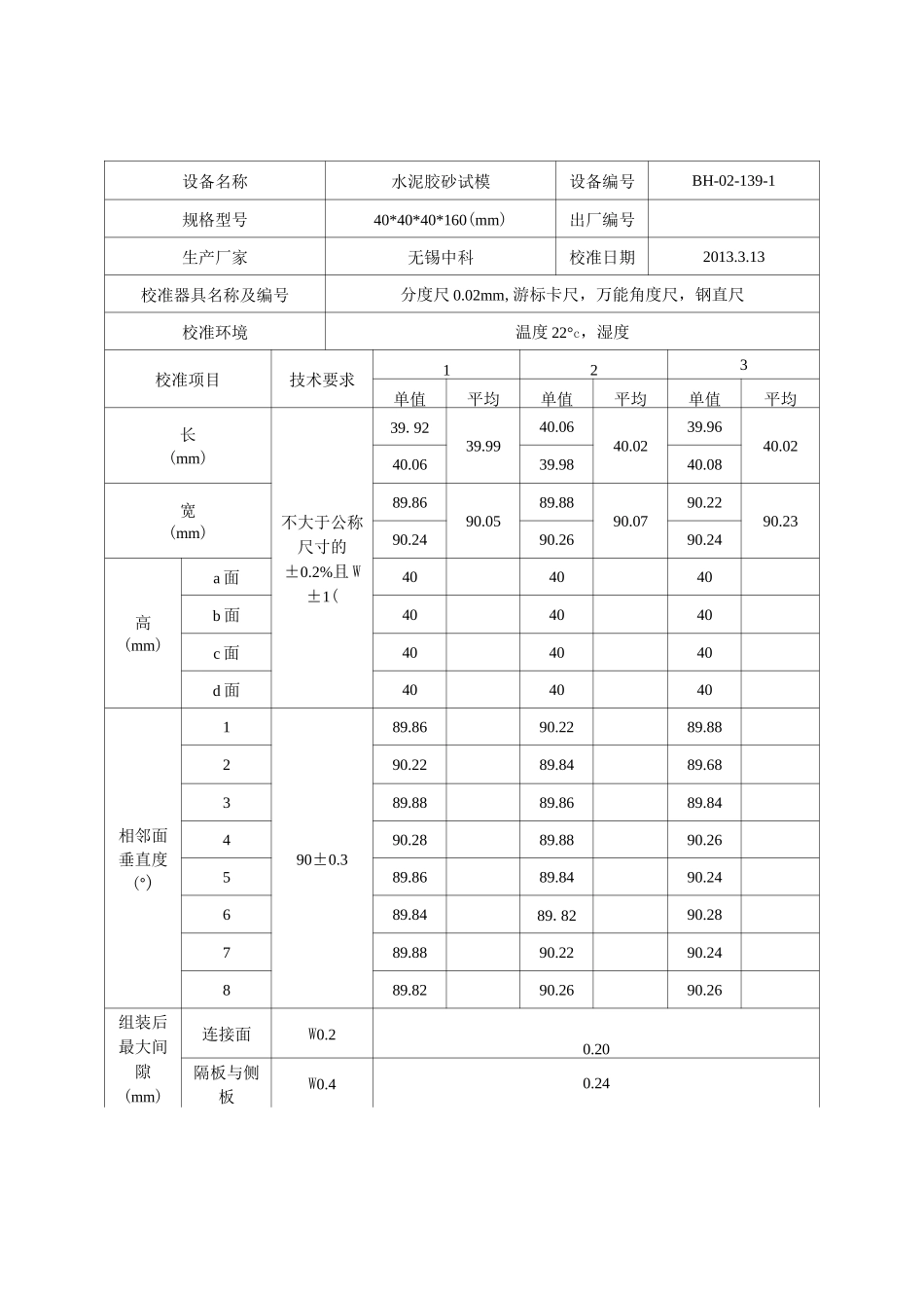 水泥胶砂试模校准记录表_第1页