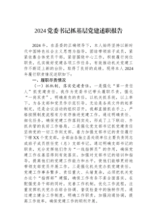 2024党委书记抓基层党建述职报告