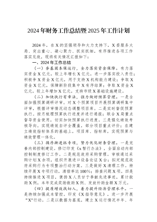 2024年财务工作总结暨2025年工作计划 【资深秘书】