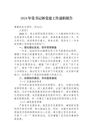 2024年党书记抓党建工作述职报告