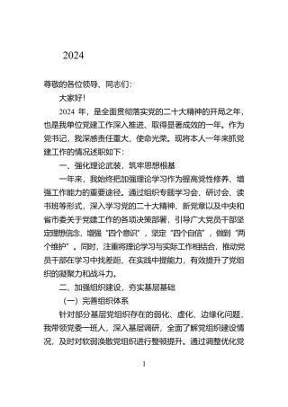 2024年党书记抓党建工作述职报告【资深秘书】