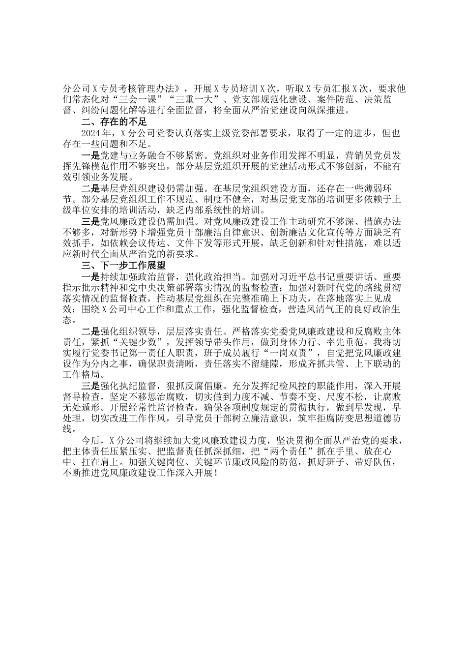 2024年度公司党委落实全面从严治党主体责任情况报告_第3页