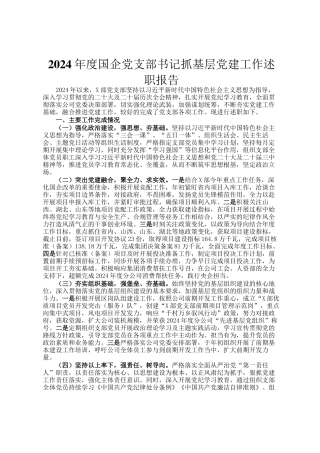 2024年度国企党支部书记抓基层党建工作述职报告