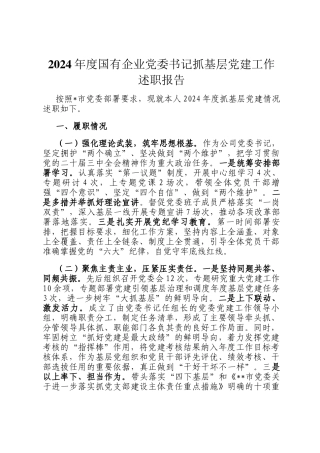 2024年度国有企业党委书记抓基层党建工作述职报告
