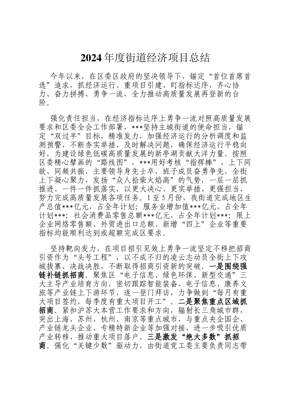 2024年度街道经济项目总结_第1页