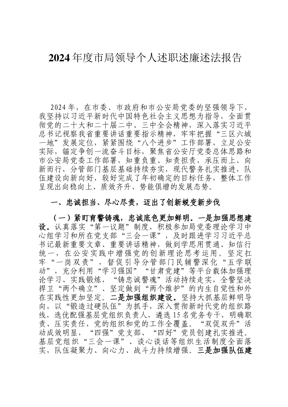 2024年度市局领导个人述职述廉述法报告_第1页