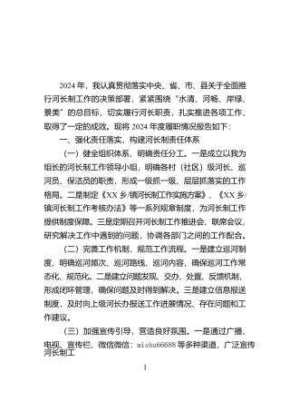 2024年河长制履职情况报告【资深秘书】