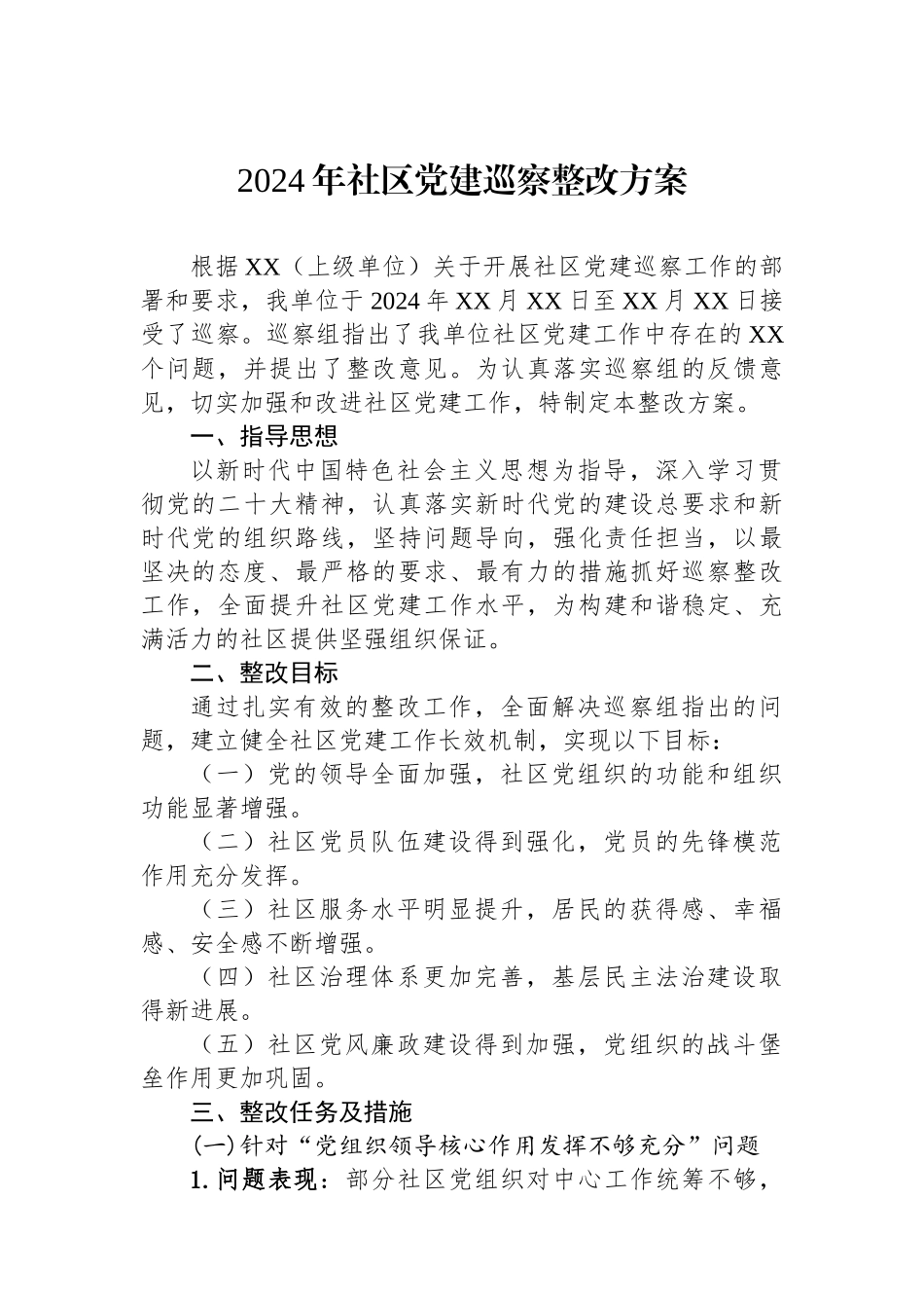 2024年社区党建巡察整改方案_第1页