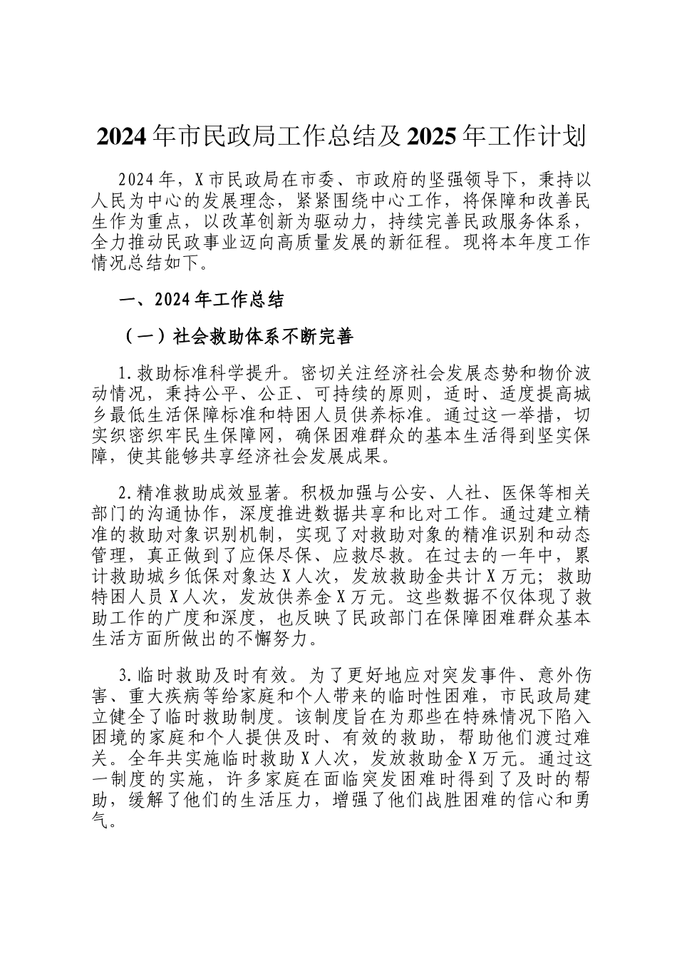 2024年市民政局工作总结及2025年工作计划_第1页