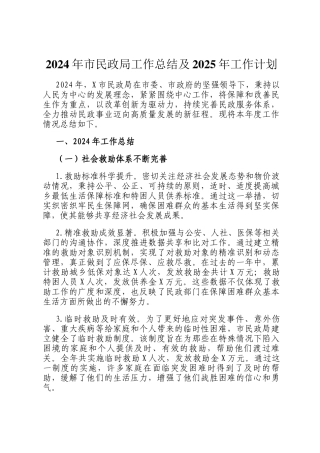 2024年市民政局工作总结及2025年工作计划