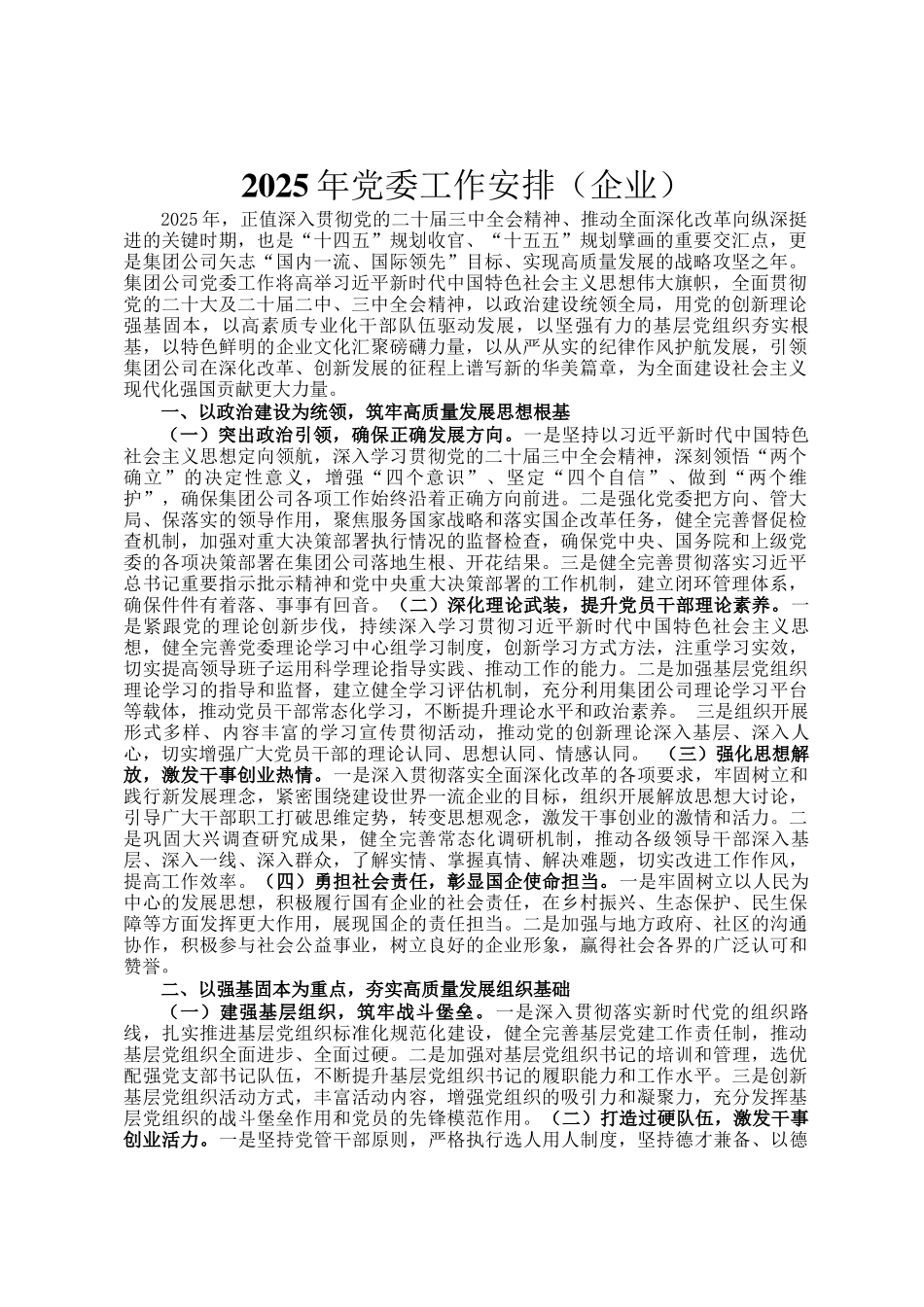 2025年党委工作安排（企业）_第1页