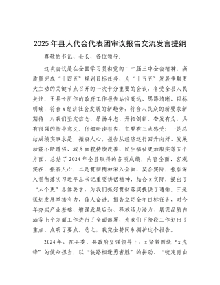 2025年县人代会代表团审议报告交流发言提纲【资深秘书】